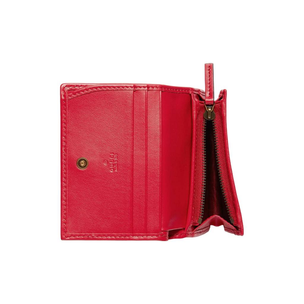 GUCCI Marmont double G logo snap closure quilted leather card holder wallet for women  red