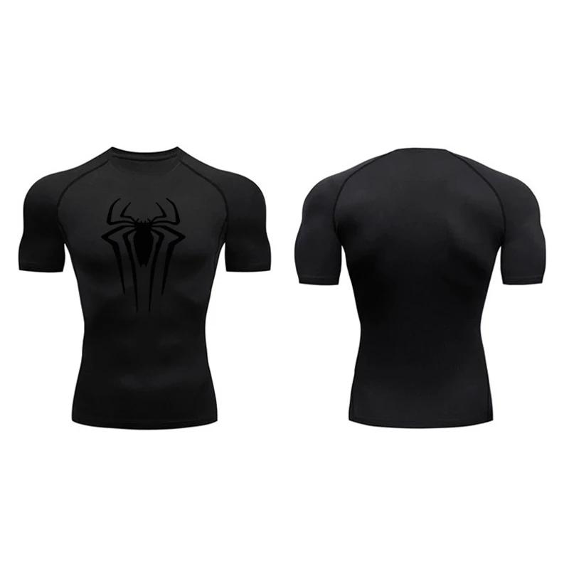 Muscleguys Black Spider Running T-Shirts Compression Shirt Men Fitness Gym Sport Rashgard Tops Tee Quick Dry Short Sleeve T-Shirt For Men