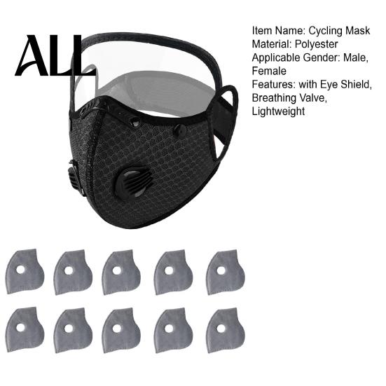 Breathable Cycling Mask Reusable Carbon Filter Dust with Adjustable Goggles, 6-Layer Face Guard 10 Filters, Protection Breathing Valve, Eye