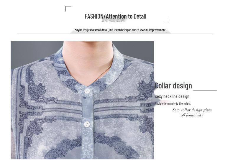 Fashionable Imitation Silk Summer Top: Stylish Print, Plus Size, Slimming, Loose Fit for Middle-Aged and Elderly Women.