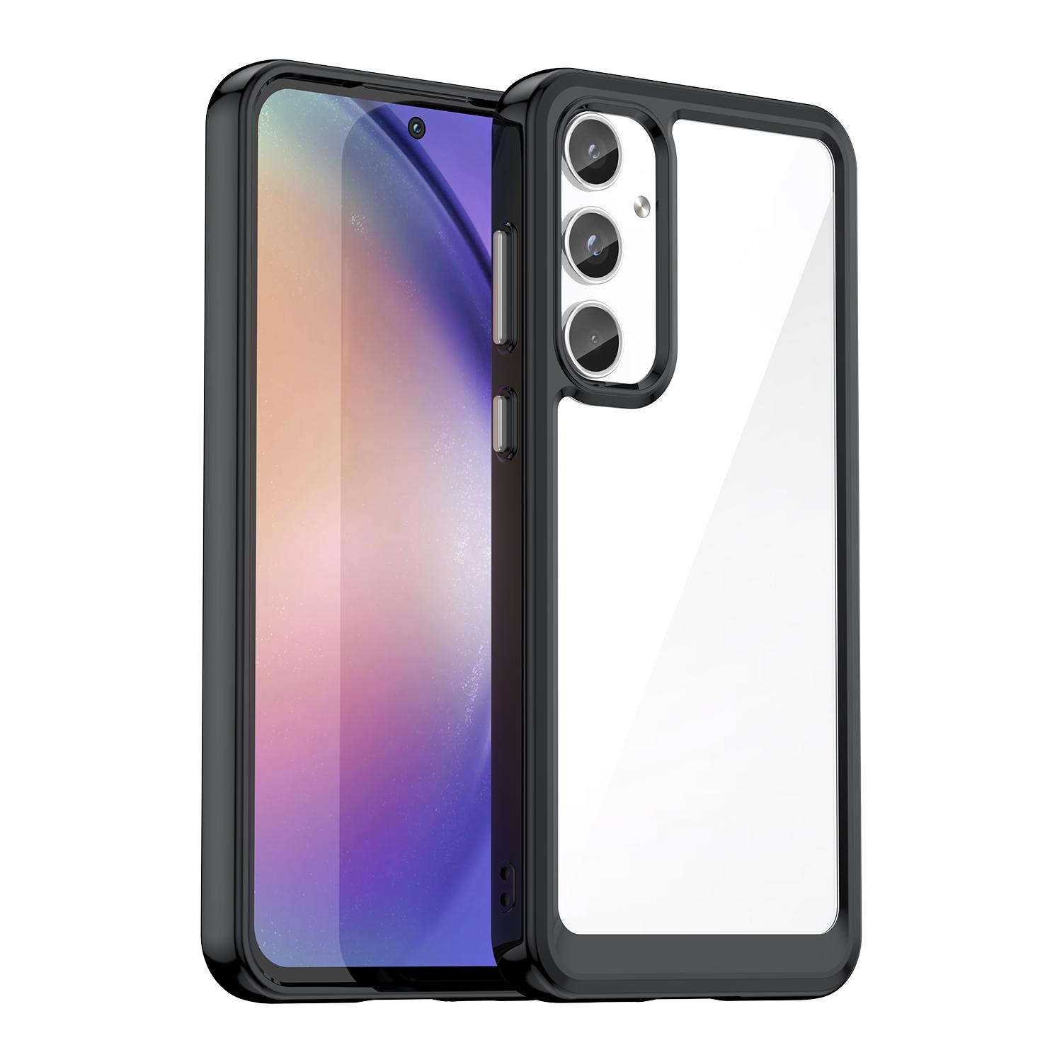 

For Samsung Galaxy A55 5G Phone Case WANLONFENG XC Series TPU Acrylic Cover with Tempered Glass (Big Lens Hole) Black