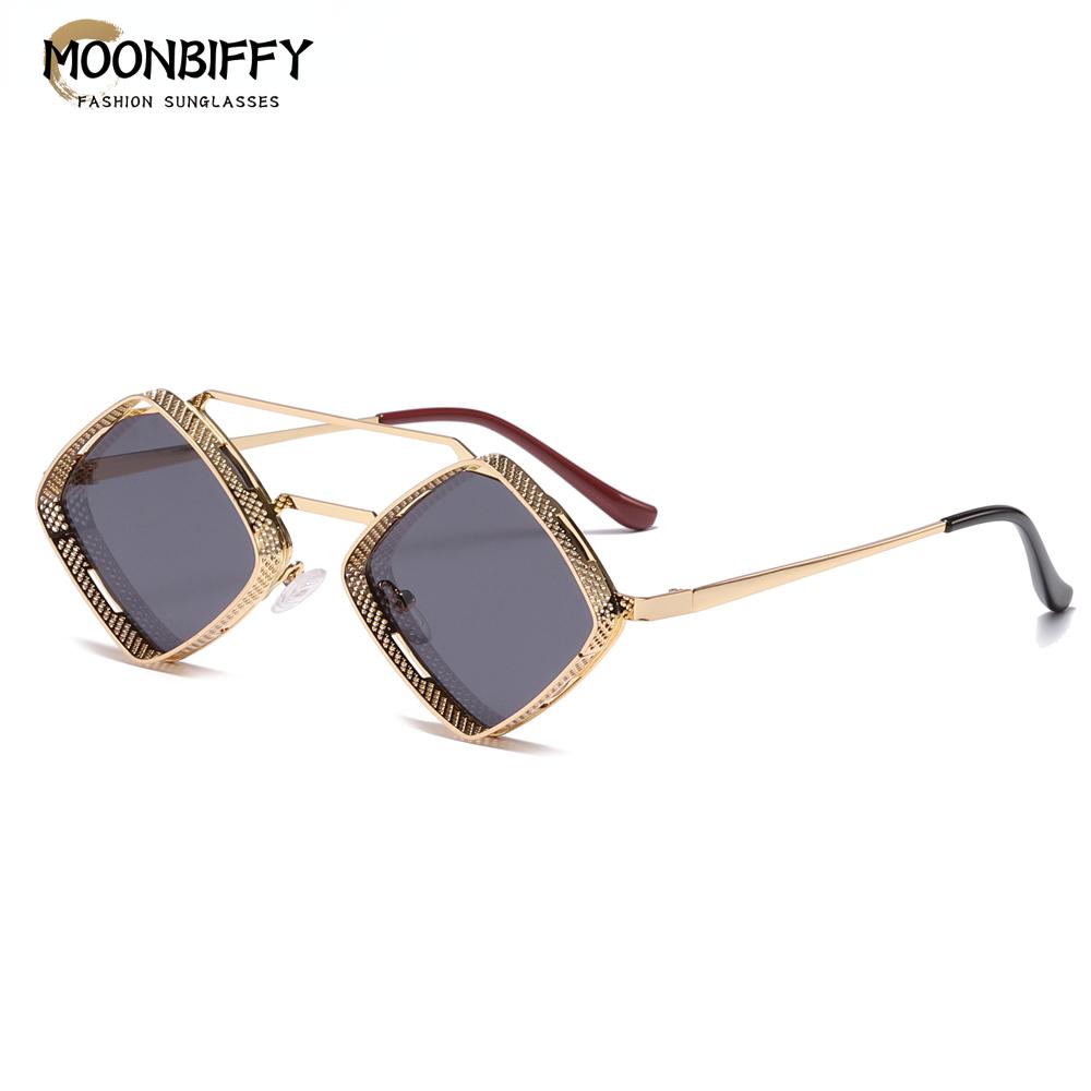 Women Retro Sun Glasses Steampunk Men Metal Hollow Eywear Male Square Sun Glasses Uv400 Brown Orange Rhombus Summer New