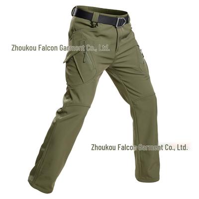 Men's Fleece-Lined Softshell Pants: Windproof, Insulated, Multi-Pocket for Winter Hiking and Skiing.