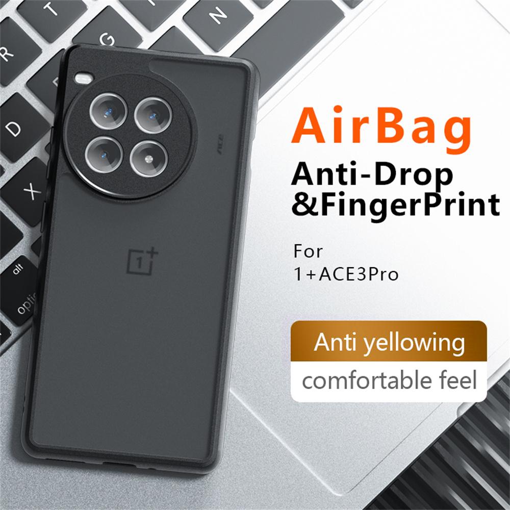 

For OnePlus Ace 3 Pro 5G Case Skin-Touch TPU+PC Matte Phone Shell,Transparent Black A