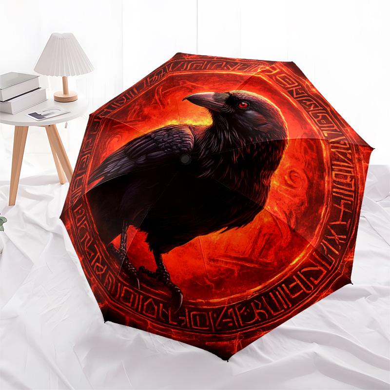 1 PC Automatic Folding Umbrella - Crow Artwork Pattern, Portable & Foldable Design with 8 Ribs, Christmas Birthday Gifts