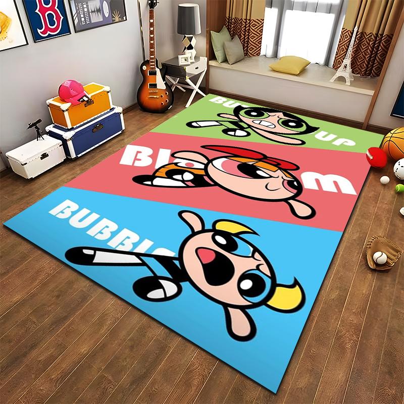 Tappeto Cartoon con Design Colorato delle Powerpuff Girls per la Stanza dei Bambini Adatto all'uso come antiscivolo per soggiorni, camere da letto, divani