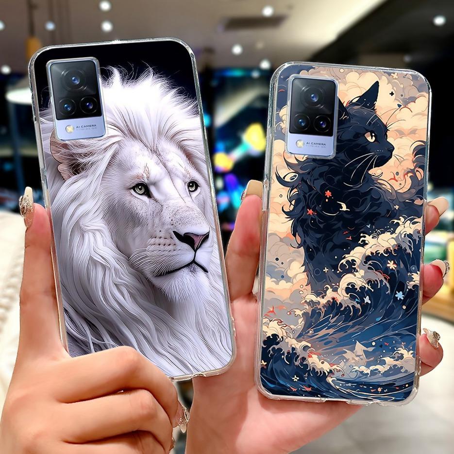 For Vivo V21e Case V2061 Cute Cat Lion Painted Cover Soft Silicone Phone Cases For Vivo V21 V2066 V2108 V 21 VivoV21 E 4G Fundas