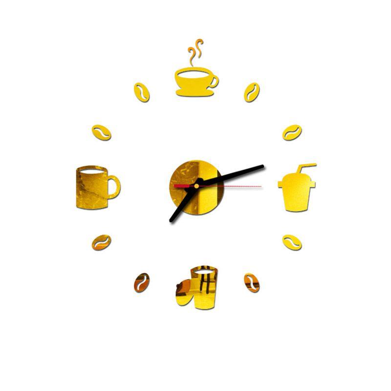 Tasse à café élégante Horloge murale 3D moderne Autocollant Pour Décoration de bar à domicile DIY Élégant