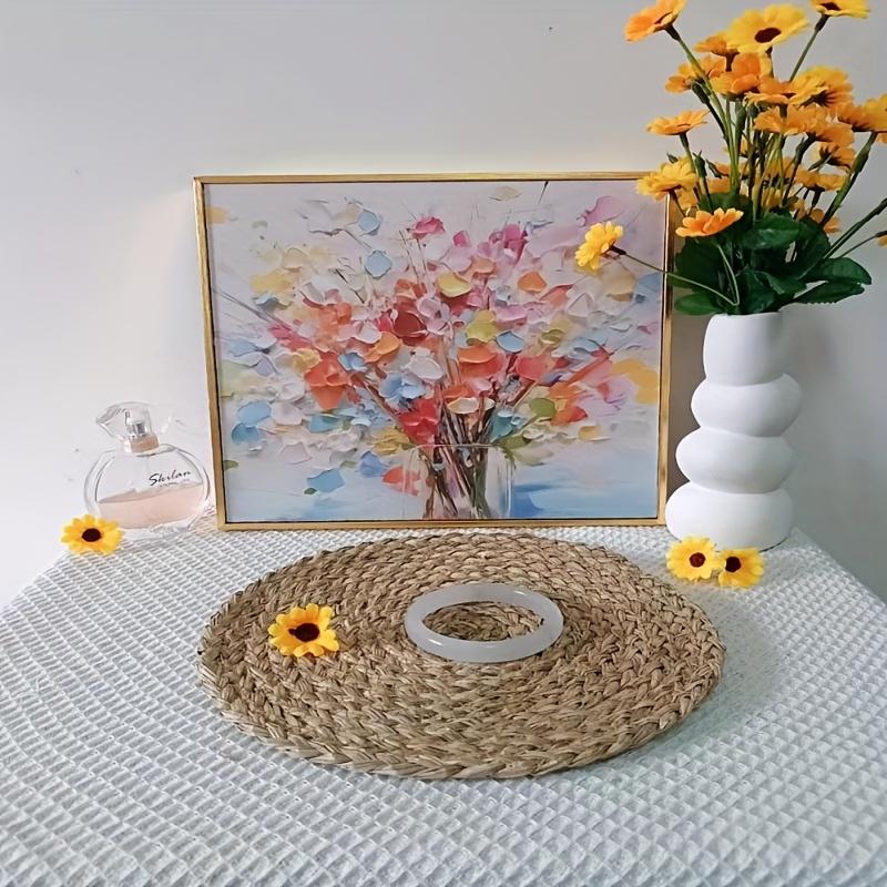 Set of Six, Natural Woven Dinner Plates, Made of Polyester, Measuring 11.0 cm, Heat Resistant, Farmhouse Bohemian Style