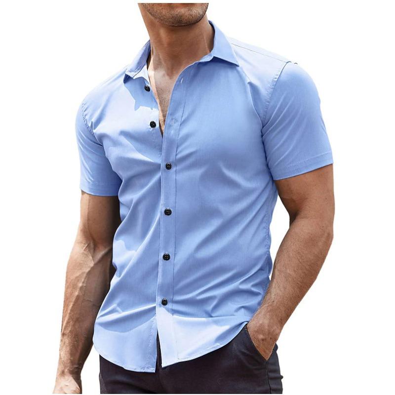 Men's Solid Color Lapel Simple Short Sleeved Shirts