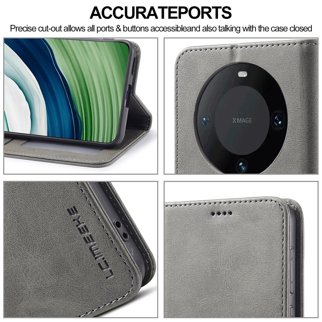 LC.IMEEKE For Huawei Mate 60 Pro+/Mate 60 Pro Calf Texture Phone Case PU Leather Stand Wallet Cover