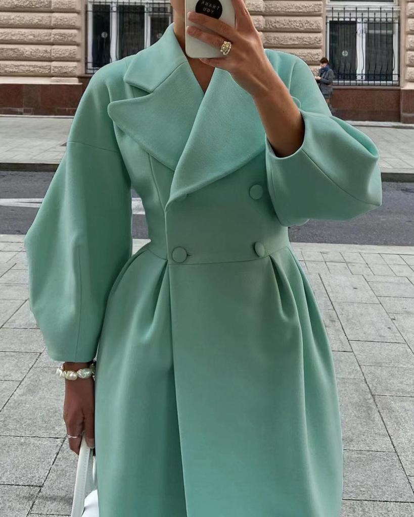 Retro European & American Lantern Sleeve Wool Coat with Large Lapel for Autumn and Winter