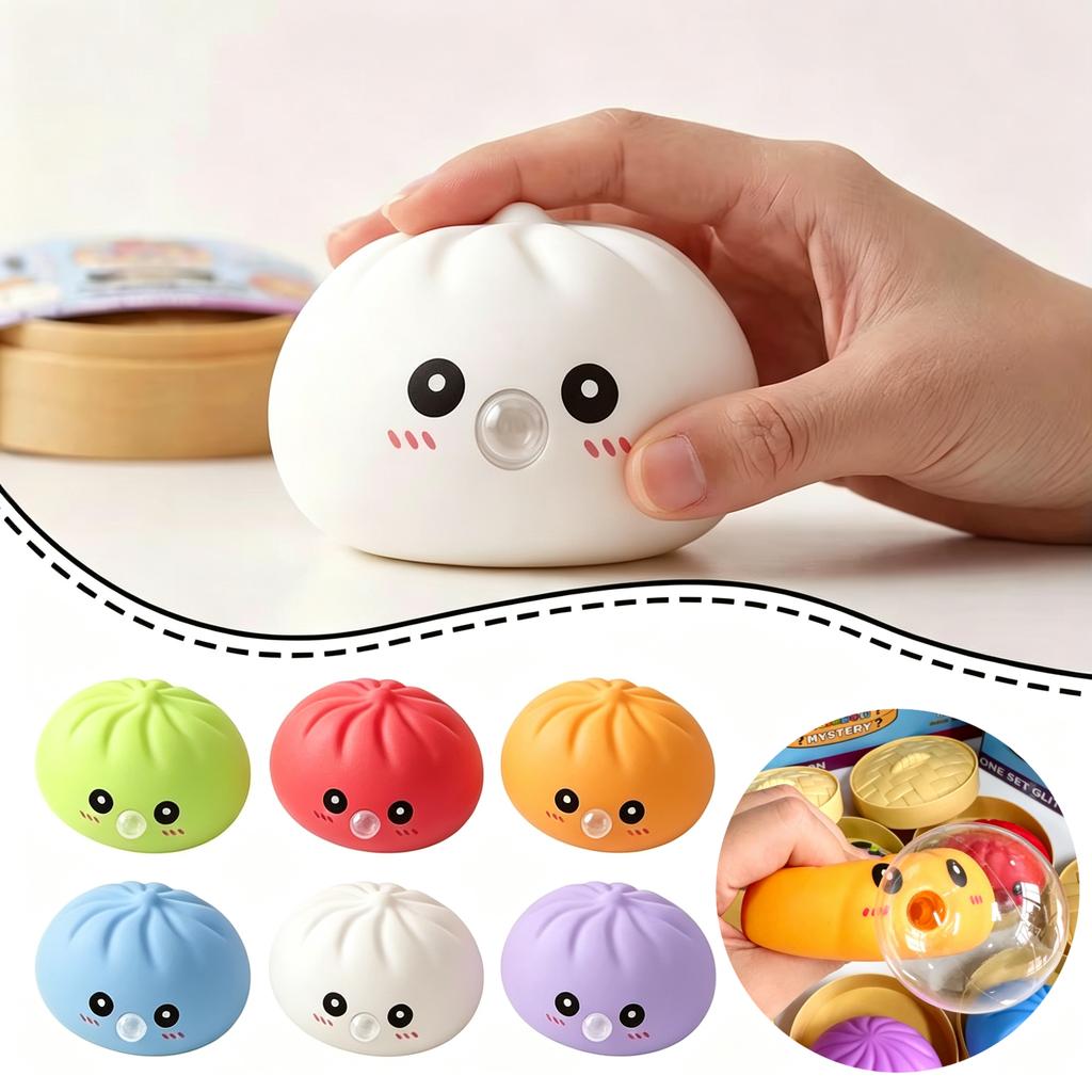 Dumpling Squishies Blow Bubbles Toy Dumpling Squishies Set with Steamer New Bubble-Blowing Squishies, Stretchy Fidget Sensory