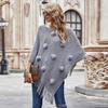 Causal Fashion Women Knitted Batwing Cape Tassels Poncho Cloak Ladies Fur Ball Sweater Outwear 5 Colors