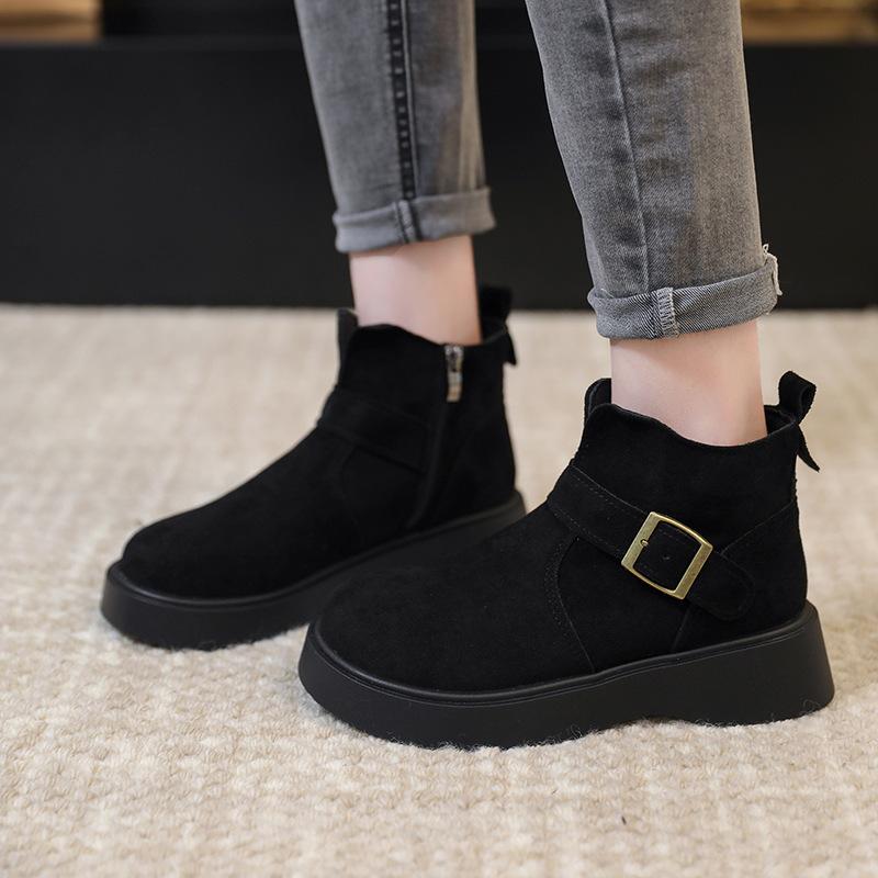 

Ретро матовая кожа ботинки Мартин для женщин, осень и зима 2025 новая бархатная теплая универсальная толстая подошва снежные короткие ботинки для женщин 40