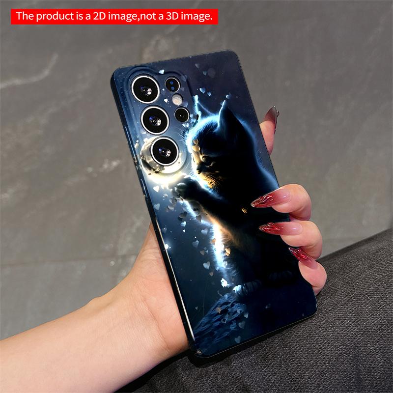 2DFlat Samsung phone case Moonlight Kitten with Floating Hearts Applicable to Galaxy S23 S24 S25ULTRA S26 A12 A14 A15 A16 A54 A55