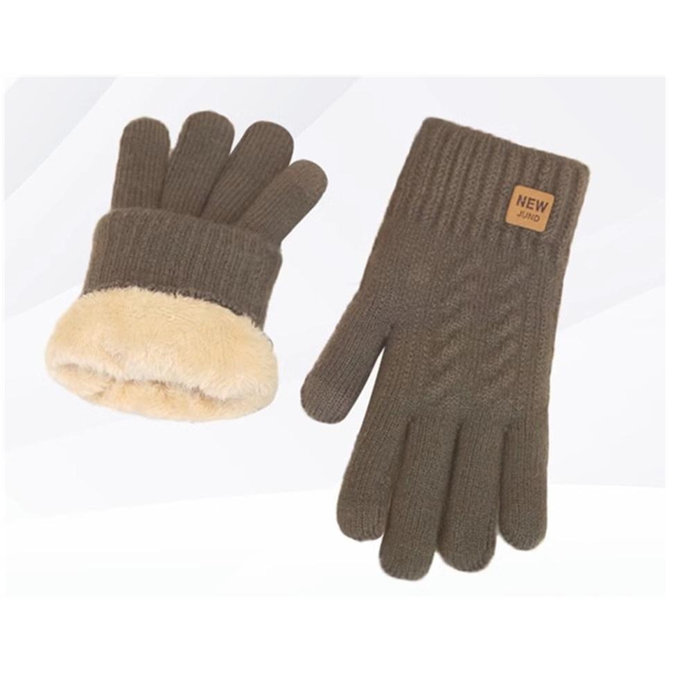 Full Finger Gloves Double Layer Mittens Knitted Gloves Leather Label Gloves For Cold Weather Activities Touchscreen Compatible