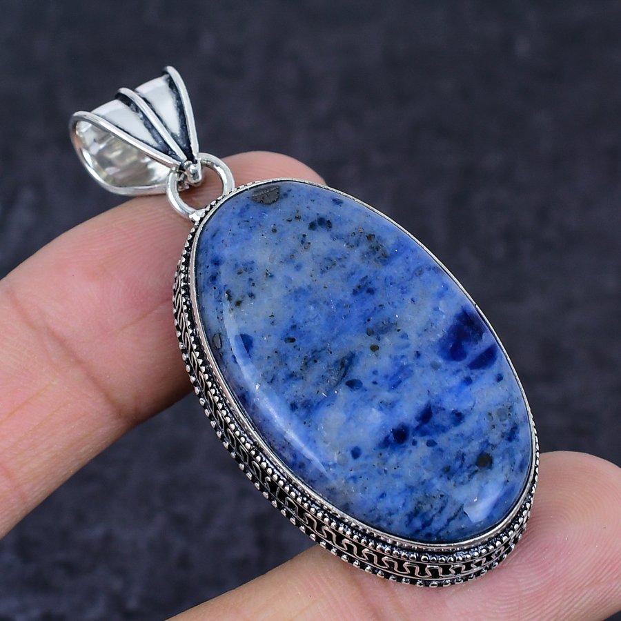 Sodalite Gemstone Handmade 925 Sterling Silver Jewelry Pendant 2.29" F0P89