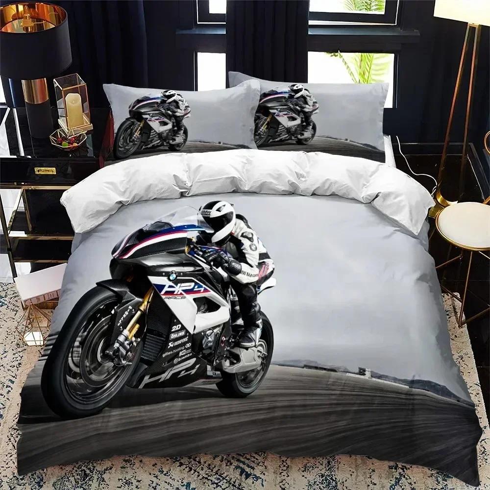 Top Motorcycle Rider Bedding Set Boys Girls Twin Queen Size Duvet Cover Pillowcase Bed Kids Adult Fashion For Home Textileextile