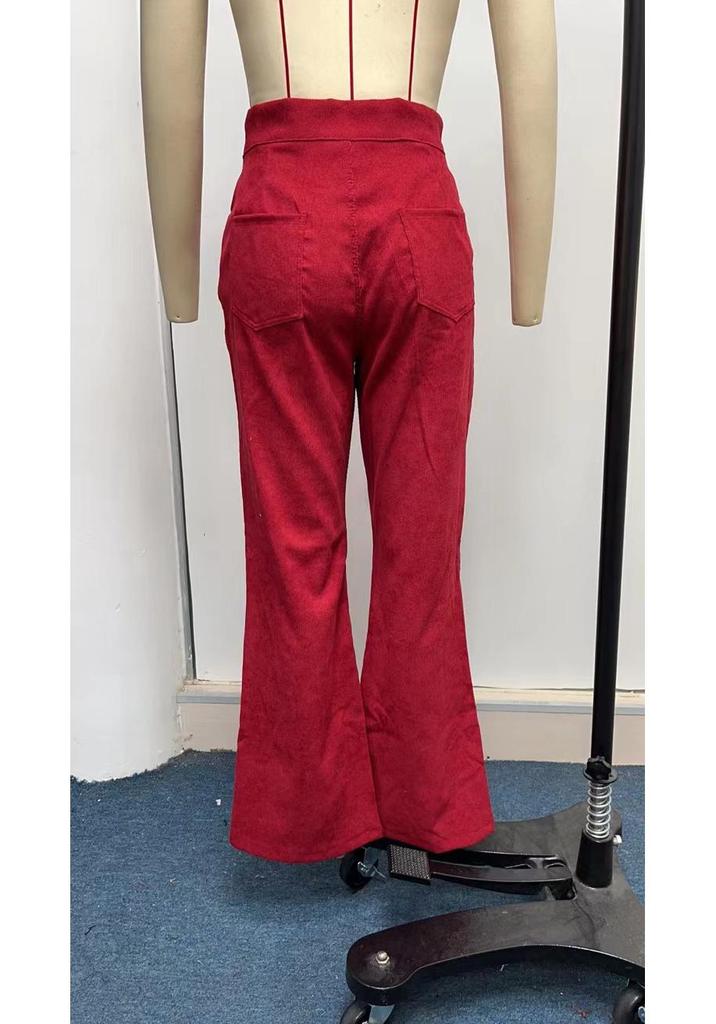 2025 Winter Women's High Waist Flare Corduroy Pants - Solid Color, Elegant and Casual Style