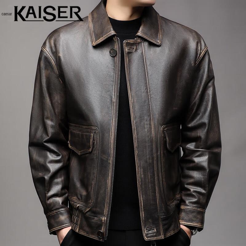 Caesar Men's Genuine Sheepskin Lapel Leather Jacket KS83507