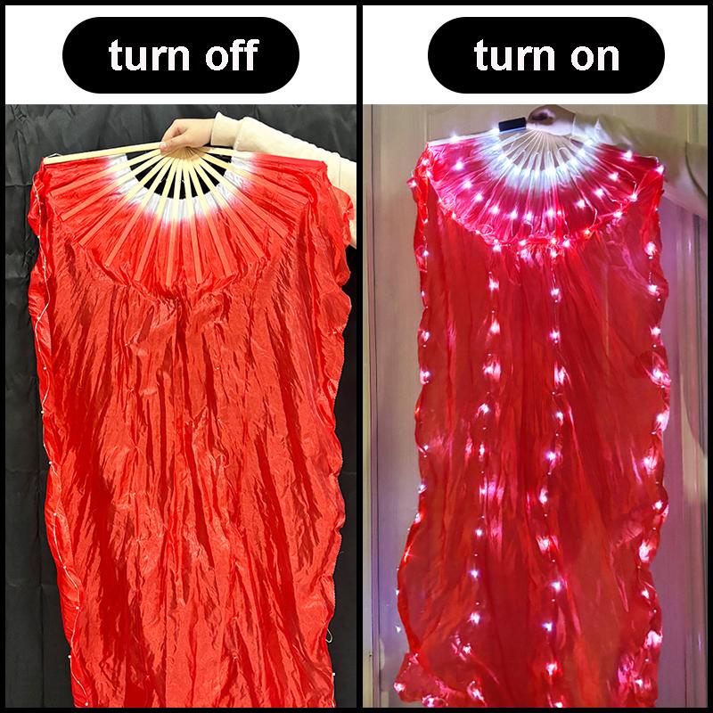 1.5M LED Dance Fan Belly Dance Ballet Fan Women Dance Party Stage Show Props LED Long Silk Fans Glowing Silk Cloth Hand Held Fan