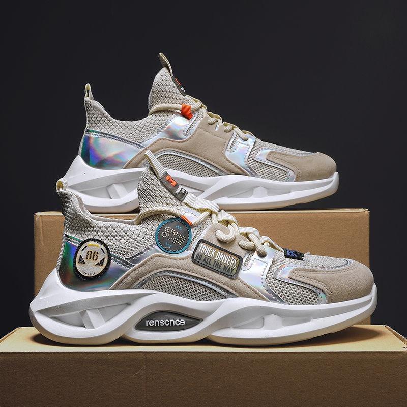 Spring new models, men's shoes, lace-up breathable fly-woven running shoes, fashionable blade platform sneakers
