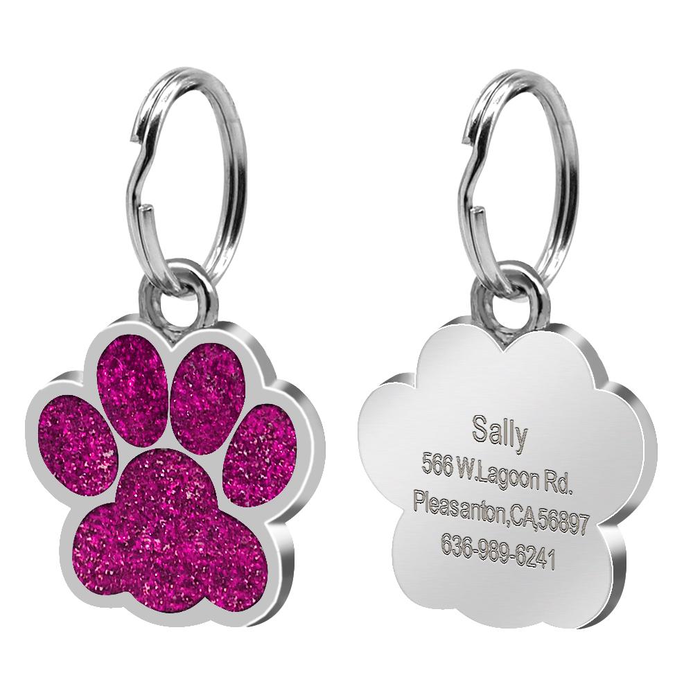 Dog Cat ID Tag Glitter Dogs Cats Name Pendant Tags Personalized Pet Collar Accessories Anti-lost Bone&Paw Tags for Small Dog Cat