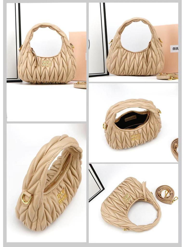 Miu House Lambskin Ruched Dumpling Hobo Bag: Trendy Crescent Underarm Crossbody for Women