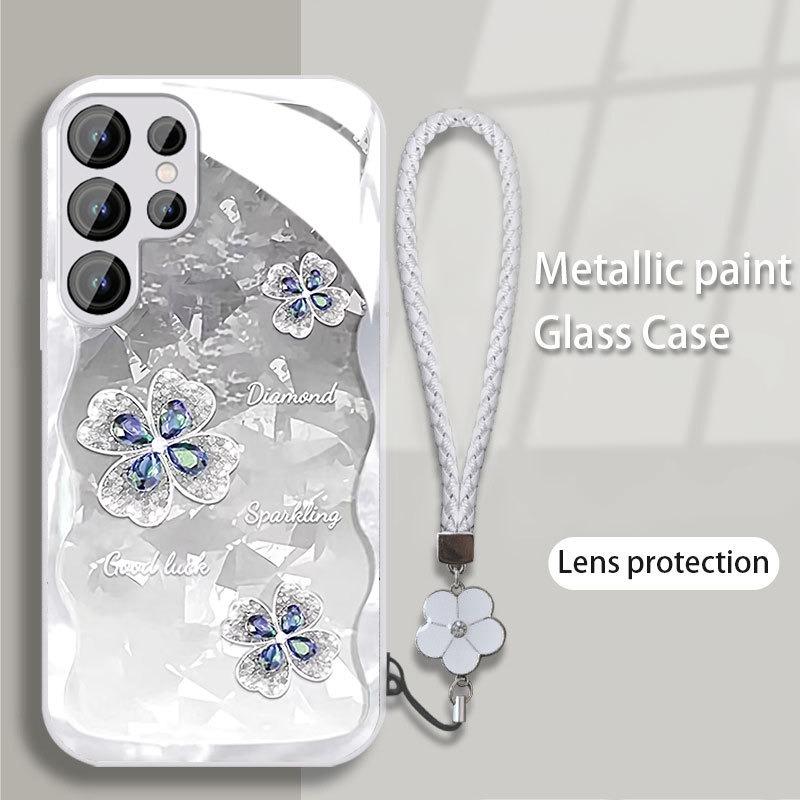 Diamond Four Leaf Clover Suitable for Samsung S23PLUS Mobile Phone Case S24 Girl S22 Skin Friendly A52 Sense A53 Full Package