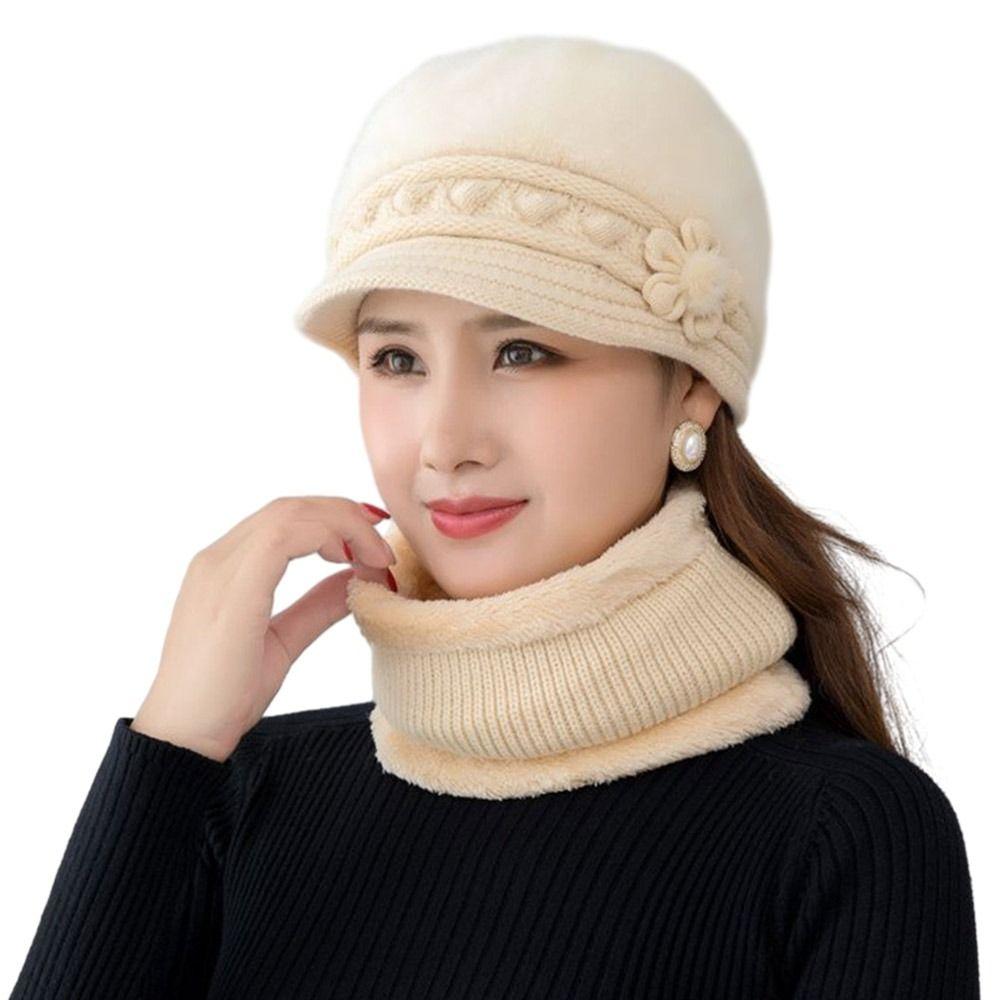 3Pcs/Set Neck Protection Scarf Gloves Set Soft Beanies Hat Winter Knitted Hat  Women