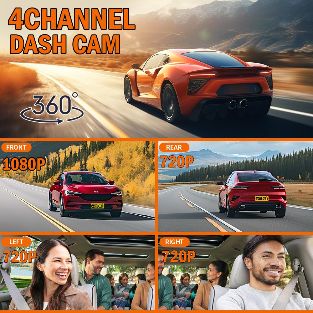 Car 4Ch Dash cam 360° WIFI Video Recorder Car DVR Recording Camera 1080P Front left right Rear Black Box 24H Parking Auto Parts