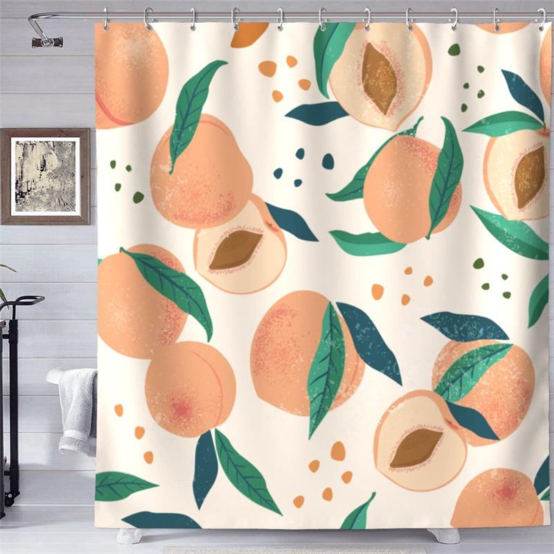 Fruit Showers Curtain Liner Peach Lemon Strawberry Orange Papaya Print Fabric Shower Curtains Cute Bright Colorful Design Hook