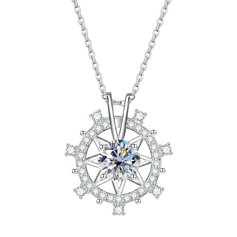Ship Wheel Shape Full Paved Round Stone Center Solitaire Zircon Pendant Women Clavicle Necklace