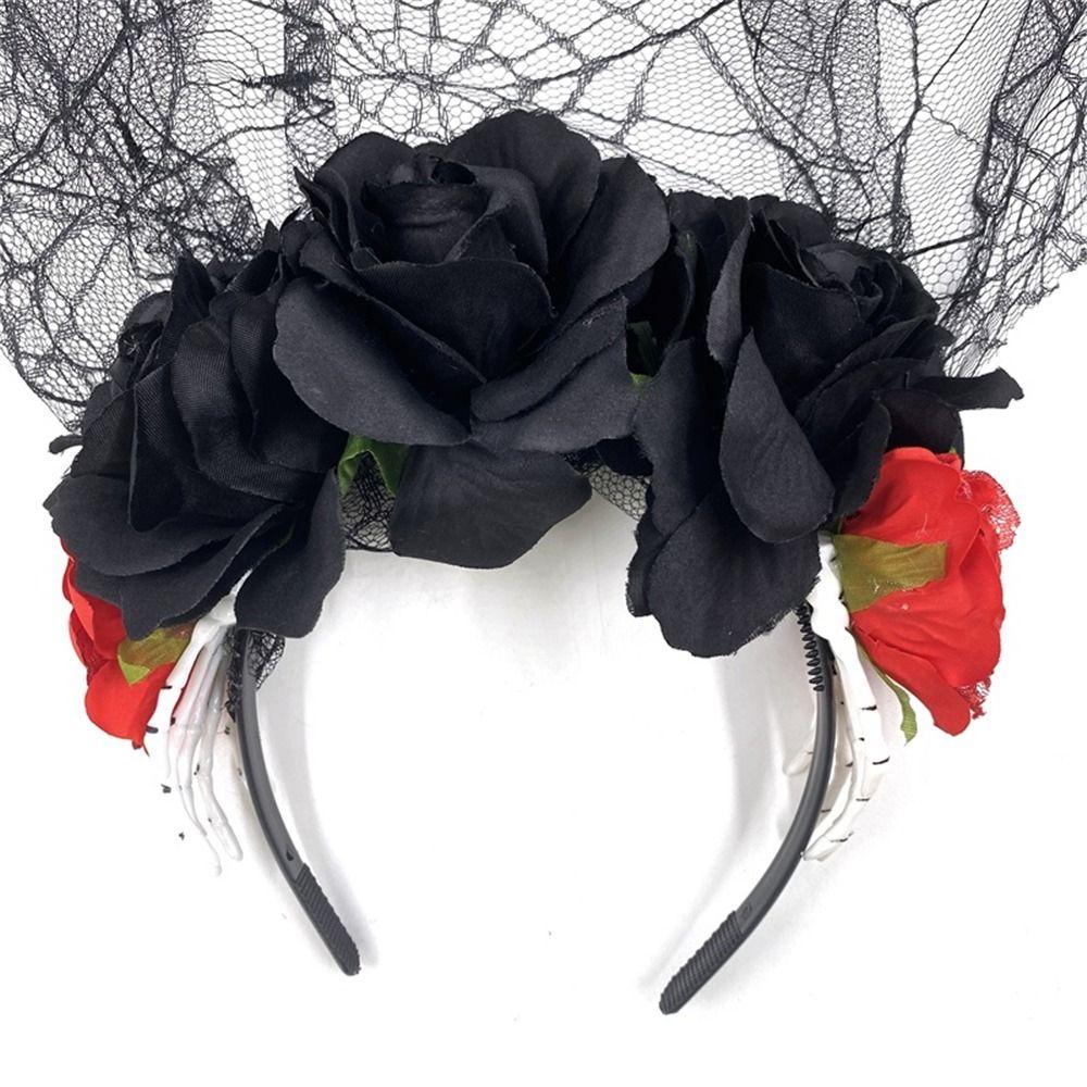Boho Halloween Rose Flower Čelenka Den mrtvých Pokrývky hlavy pro svatební kostýmy