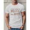European Size Men'S Casual Crew Neck T-Shirt with "PRAISE THE LORD" Geometric Pattern, Knit Fabric, Slight Stretch, Regular Fit, Summer Top - 150gsm