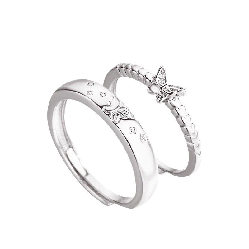 Fashion Couple Rings Set Silver Color Simple Opening Adjustable Finger Ring Jewelry for Women Men Anniversary Gift