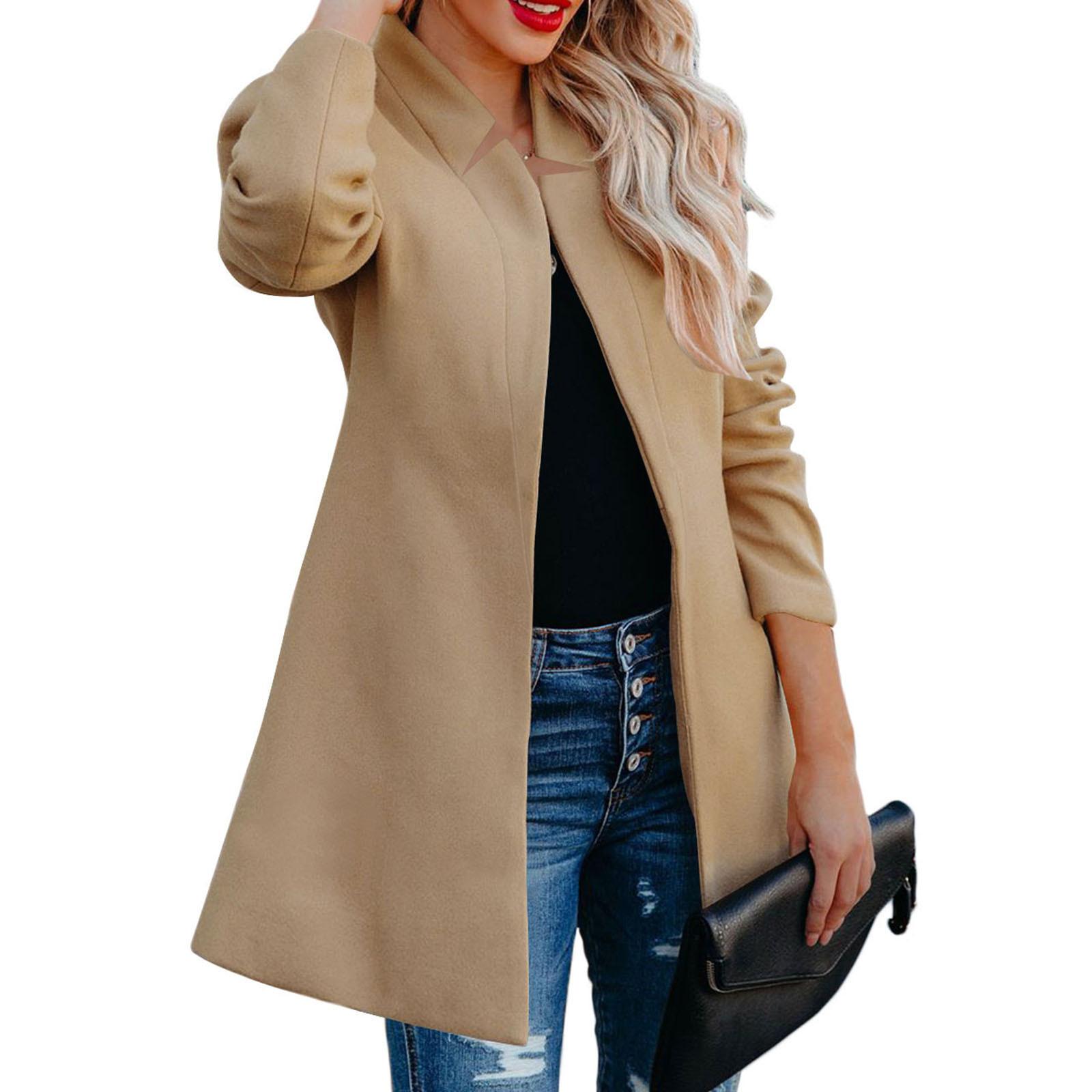 

Women s Fashion And Winter Mid-Length Trench Coat Classic Front Lapel Jacket Coat L хакі