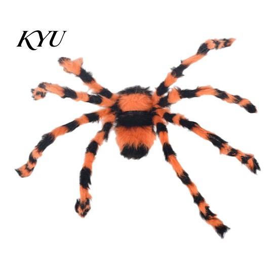 Outdoor Garden Halloween Display Giant Spider, Scary Orange Black Hairy Spider Decoration, Realistic Furry Prop Large Decorations with Red Eyes