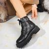 Fashion Fashion Buckle Lace Up Ankle Boots Women Autumn Winter Pu Leather Platform Boots Woman Chic Thick Sole Zipper Motorcycle Booties