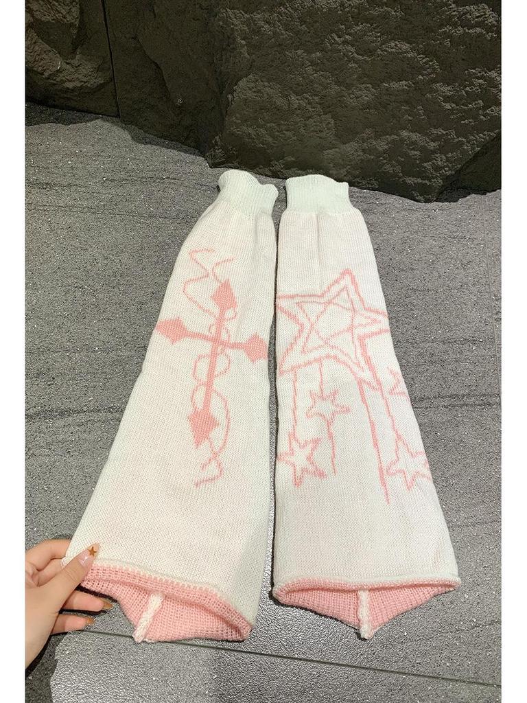Asymmetric Skull Y2K Knitted Long Warmers: Lolita Wide Leg JK Girl Socks