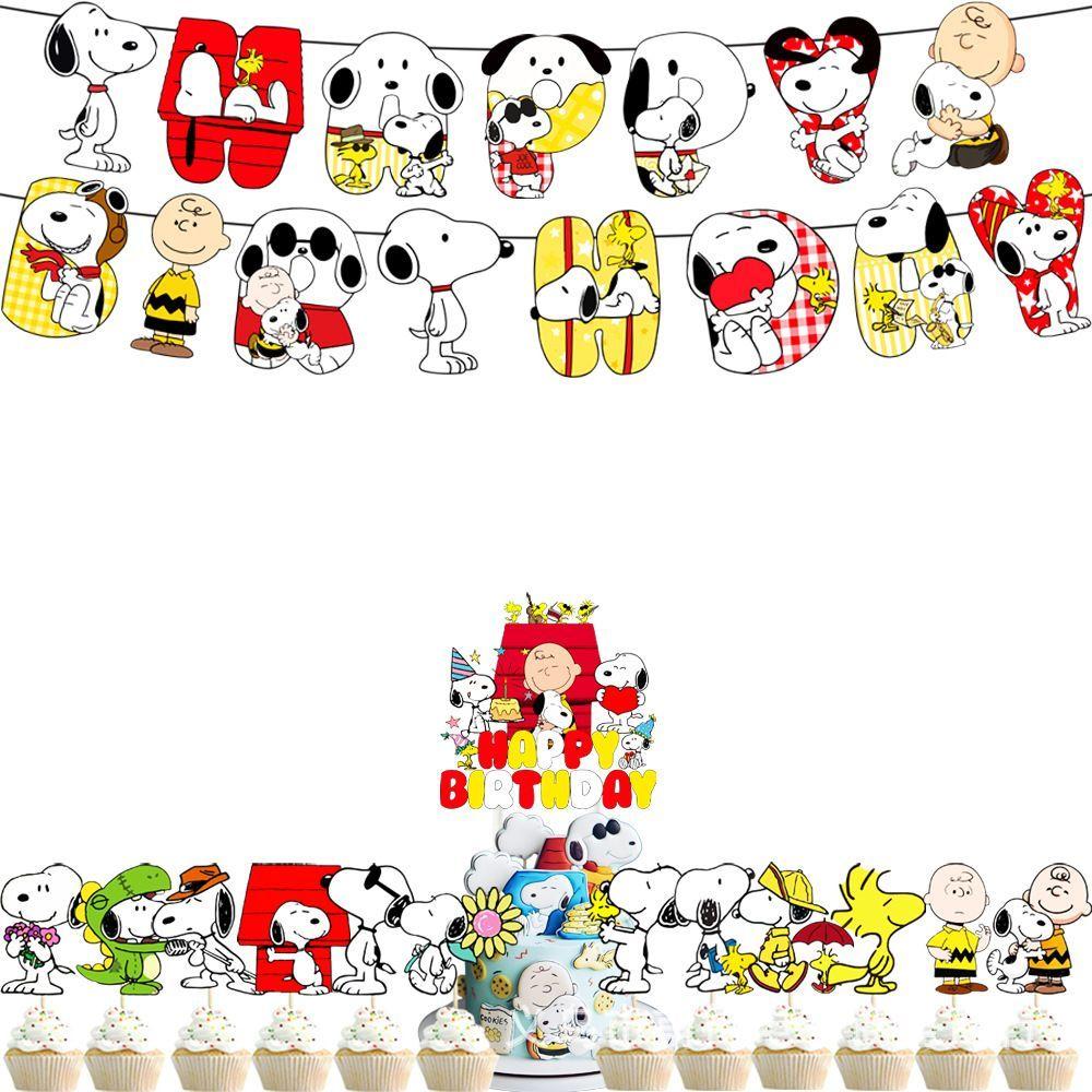 Snoopy-Themed Children's Birthday Party Decorations: Banners, Balloons, Cake Toppers, and Balloon Arrangement Set