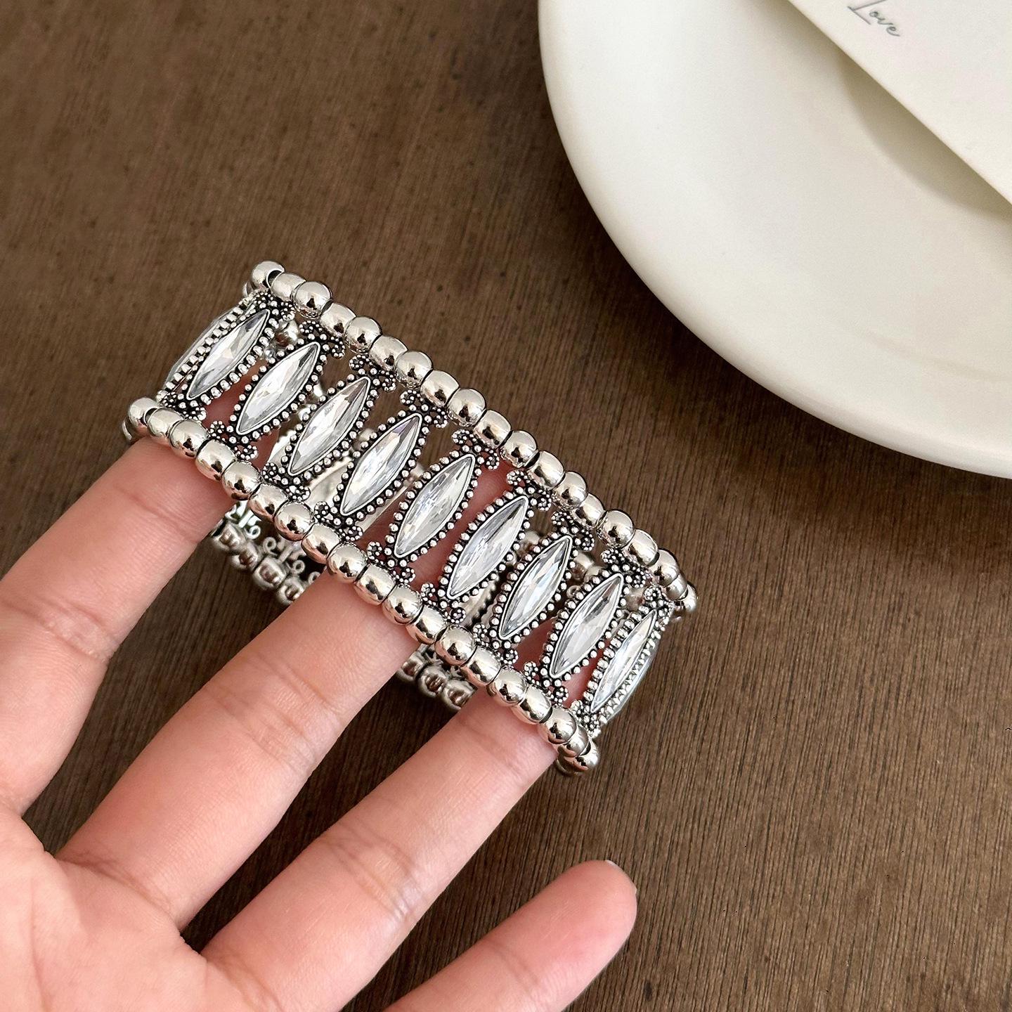 

Браслет-манжета широкий двухслойный с бриллиантовой инкрустацией - Роскошные женские модные украшения в европейско-американском стиле