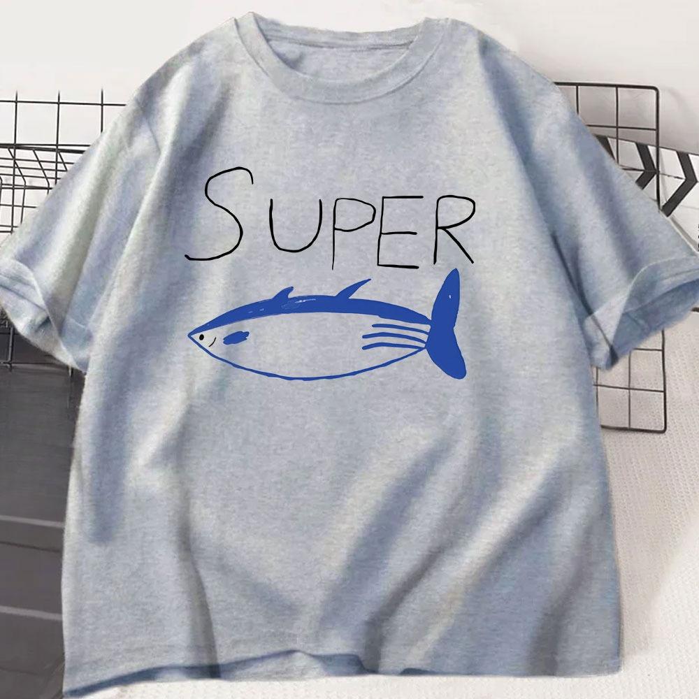 Kpop Korean Jin Super Thunfisch Fisch T-Shirts Mode Vintage Kurzarm T-Shirt Männer Frauen Kleidung Baumwolle Lässig Übergroßes T-Shirt