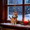 Christmas Pendant 2D Acrylic Cat Wearing Xmas Wreath Charm Car Hanging Ornament Home Office