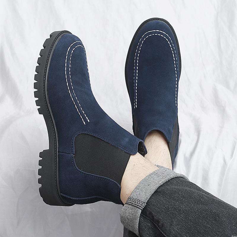 Fashion Men's Chelsea Boots Anti Slip Snow Boots Faux Suede Slip-On Round Toe Platform Warm Short Boots Size 38-47