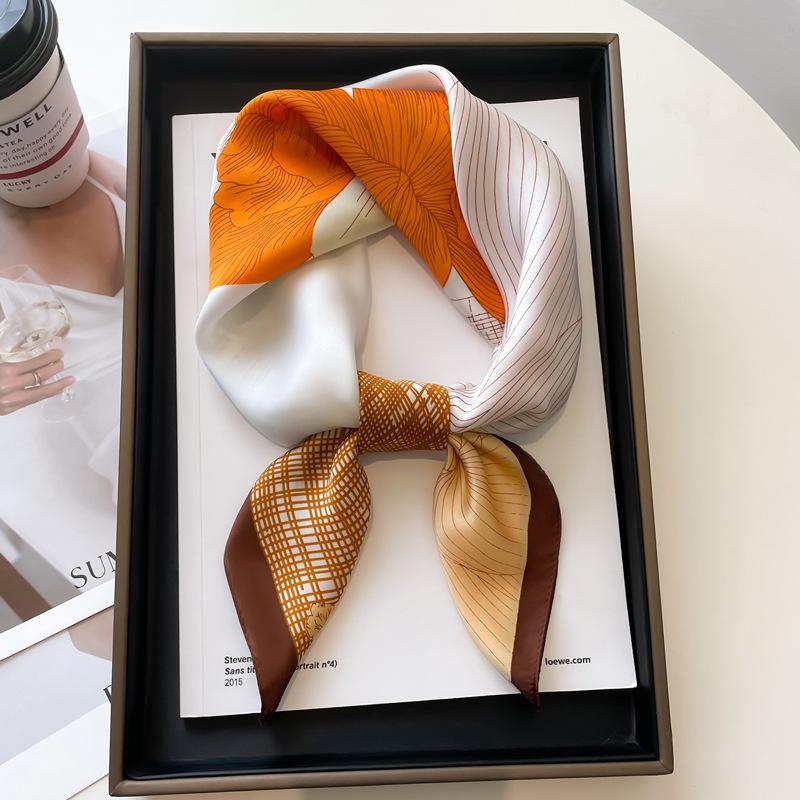 Luxury Black White Print Silk Square Scarf Women Soft Satin Hairband Neckerchief Office Hijab Headband Foulard Bag Ribbons Gift