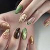 Three-dimensional Gilt Line Jadeite Cat Eye Smudge European and American Style Removable 30 Pieces Press On Nails