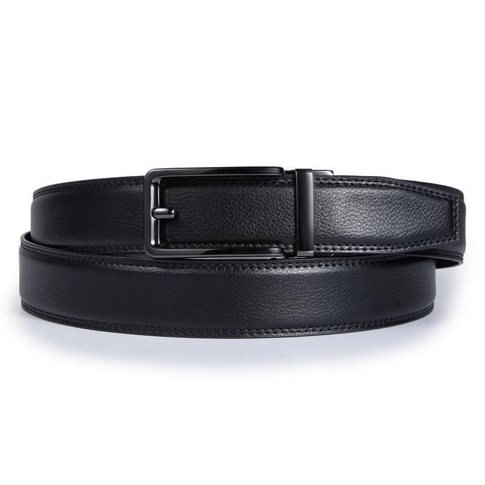 [Vatan] Genuine Leather Belt Men's Business - Automatic Lock, Holeless, Stepless Adjustment, Suit Belt, Large Size, with Box, B-Black,