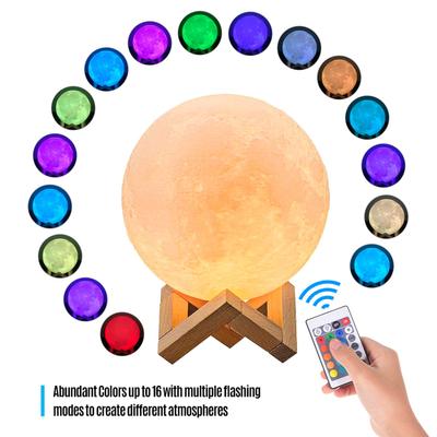 Lampada lunare Stampa 3D Luce notturna a LED 16 colori luminosi con supporto Telecomando Touch Control USB